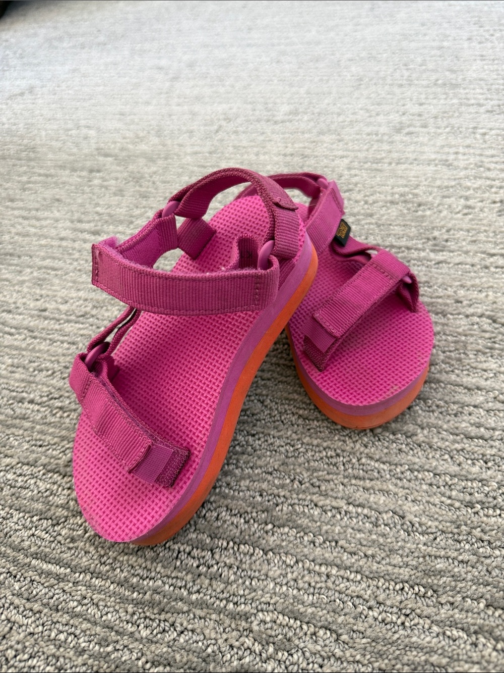 Teva Kids Bright Pink Flatform Sandals with Orange Sole